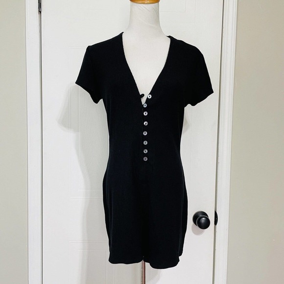 Black Button-Down Jumpsuit - Picture 1 of 11